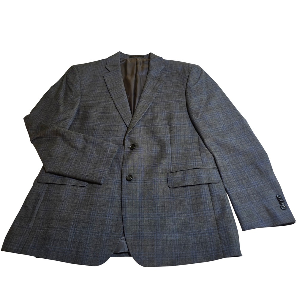 Jos. A. Bank Reserve Sport Coat Mens 44 Regular Grey Blue Plaid Silk Wool Blazer